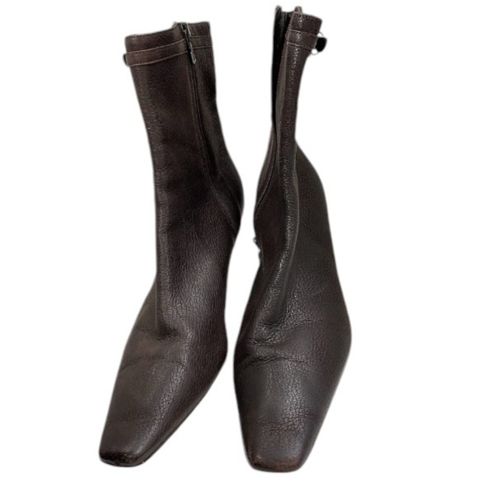 Prada Brown Leather Ankle Boot - Prada Kitten Heel Ankle Boot - Size 9 - Picture 4 of 10
